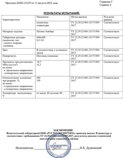 ПРОТОКОЛ ИСПЫТАНИЙ Клавиатура c3